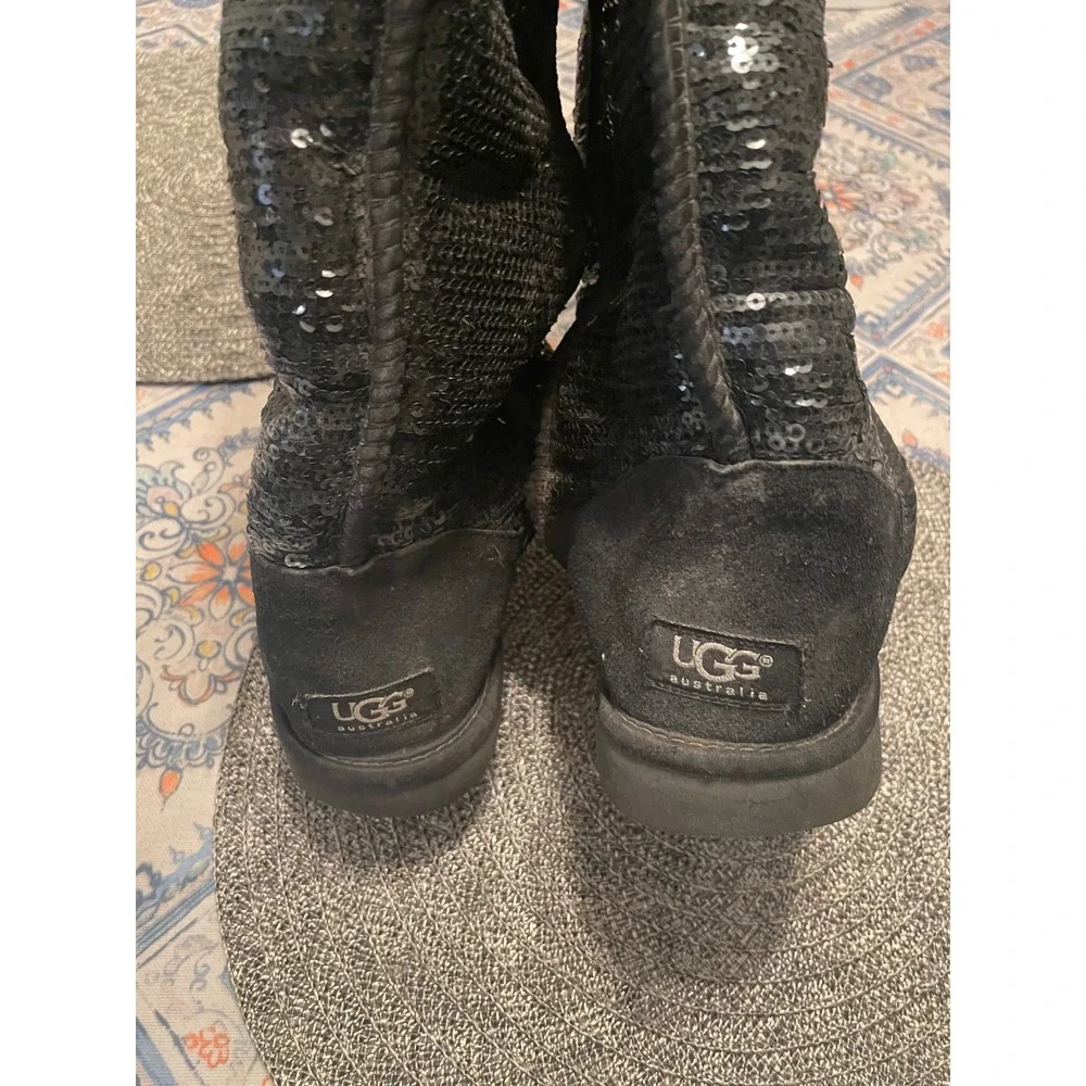 UGG Australia Classic Tall Sparkle Black Sequin Boots 3172 Womens 8